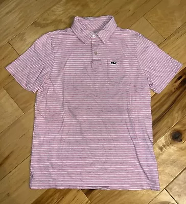 Vineyard Vines Boys Pink Striped Polo Shirt Size 12-14 Excellent Cond Ld5 • $18.99