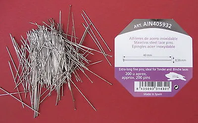 40mm X 0.59mm 200 Pins STAINLESS STEEL LACE MAKING/BRIDAL/WEDDING /SATIN PINS • £4