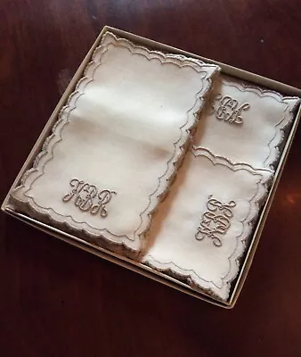 15 Vintage Madeira Linen Cocktail Napkins With Monogram—KBR Excellent Cond. • $75