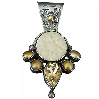Vintage Signed Sterling Citrine Pendant 2.25 Inches • $19.99