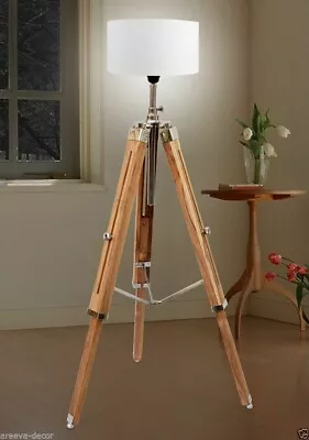 Marine Nautical Teak Wood Vintage Floor Lamp Wooden Tripod Stand No Shade • $74.26