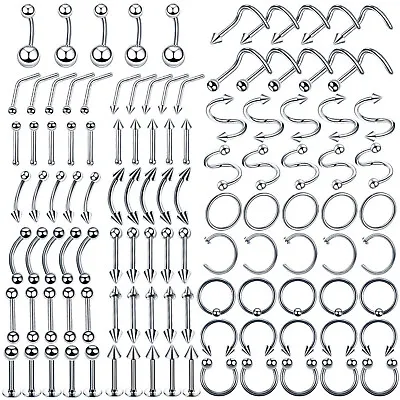 110PCS Body Piercing Jewelry Eyebrow Navel Belly Tongue Lip Bar Ring Mix-Style • $9.99