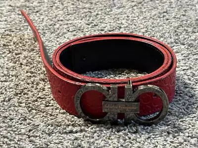 Salvatore Ferragamo Red Black Mens Belt 125 50 Made In Italy Black Buckle • $99.99