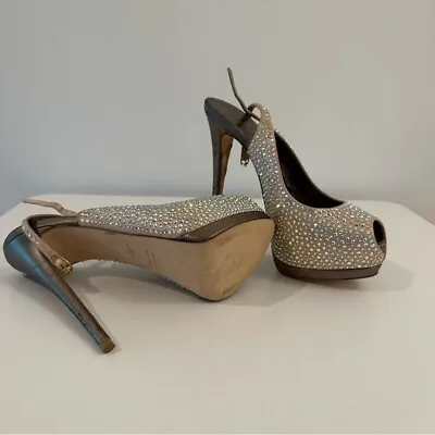 $125 • Buy Giuseppe Zanotti Peep Toe Platform Pumps Womens Sz 11 Eur 41 Grey Crystal Heels