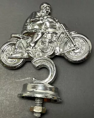 Vintage Metal Motorcycle Racer Trophy Topper Hood Fender Ornament Silver Tone • $12