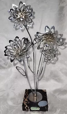 Vintage Italian Metal Art Work Flowers On Marble Base Made In Italy Very Unique • $50