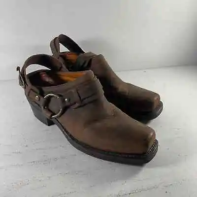 VTG Frye 70160 Brown Leather Distressed Harness Mules Clogs Womens Size 8.5 • $125