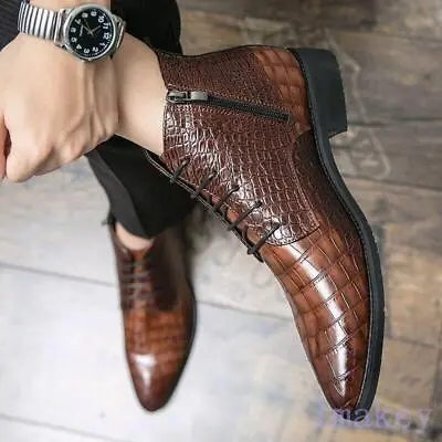 Mens Crocodile Pattern Oxford Faux Leather Shoes Casual Flat Dress Boots  • $49.04