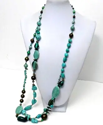 Chico's Turquoise Necklace 40 Long Turquoise Nuggets & Chunky Mixed Beads VNTG • $24