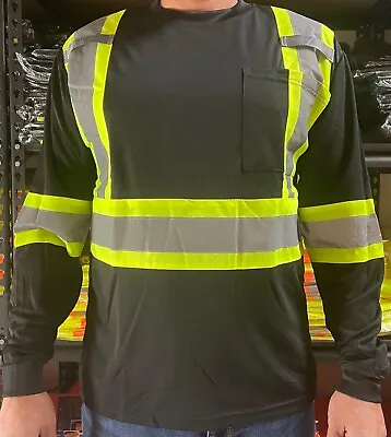 Black High Visibility Safety Shirt  With Reflective Stripes Model #904 • $13.90