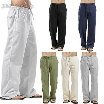 Mens Casual Cotton Linen Baggy Harem Pants Yoga Hippy Trousers Summer Spring UK • £11.89