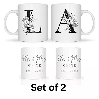 Personalised Wedding Initial Mugs Newlyweds Couples Mr And Mrs Gifts Set Of Two • £12.99