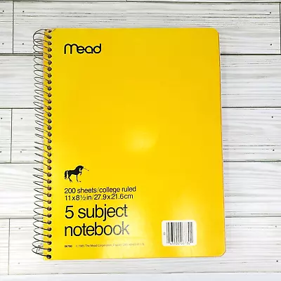 Vtg Mead 5 Subject Notebook Yellow Spiral 11x8.5 200 Sheets College Unicorn 1985 • $19.85
