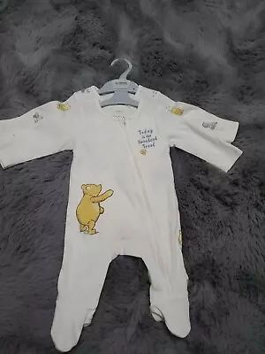 2 X Marks And Spencer's Winnie The Pooh Sleep Suits Babygrow Newborn Zip Zipped • £6.50