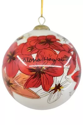 Hawaiian Christmas Ornament - Hand Painted Glass W Box - Plumeria Flowers Aloha • $16.26