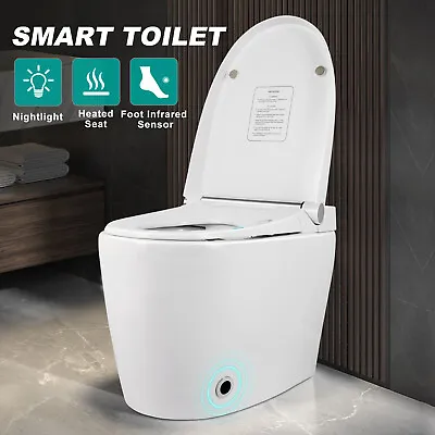 Smart One Piece Elongated Toilet Heated Seat Dual Flush Foot Sensor Night Light • $319.99