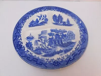 Moriyama Occupied Japan VTG 1940s Divided Blue Willow Dinner Plate 10.25  Dia • $21.99
