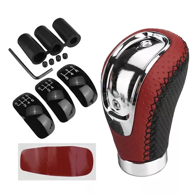 5 6 Speed 3 Cap Manual Gear Shift Knob Shifter Stick Lever Black Red PU Leather • $27.16