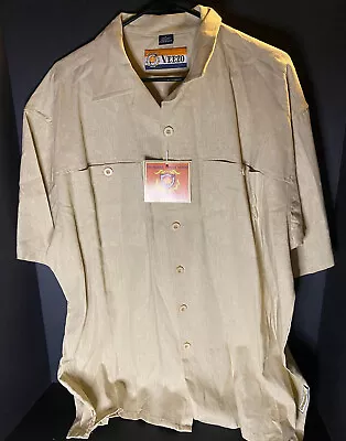 NWT Veezo Mens L 100% Linen Tan Cream Button Down Shirt Casual Outdoor Western • $16.24