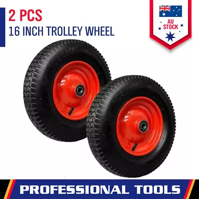 2-Piece 16  Wheelbarrow Trolley Wheel 4.80/4.00-8 Pneumatic Tyre 16mm Bore Tire • $59.99