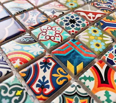 £9.98 • Buy Modern Multi Colour Ceramic Square Mosaic Wall Tile Moroccan Turkish Geometric