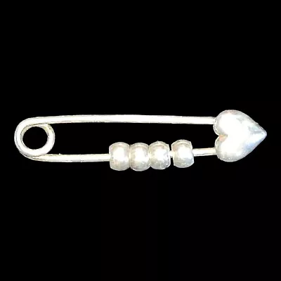 Vintage Sterling Silver 925 Safety Pin Heart Broach Beaded • $11.70