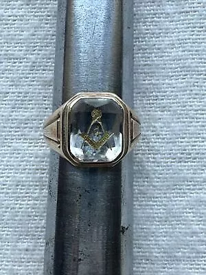 Vintage 10K Gold Freemasons Masonic Clear Stone Rings Size 8.5 7.5 Grams • $350