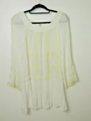 Monoreno Blouse  Size Small Ivory Embroidered Peasant Boho Chic Tunic • $21.99