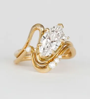 2.06Ct Marquise Cut Lab Created Diamond Bridal Ring Set 14k Yellow Gold Plated • $127.04