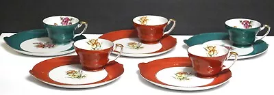 UCAGCO Hand Painted Occupied Japan Teacup And Saucer Snack Plate Set Of 5 • $59