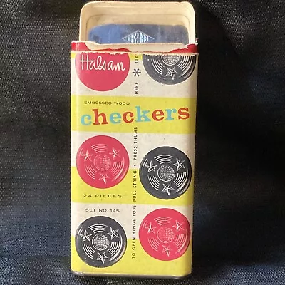 Vintage Original Halsam Embossed Wood Checkers Container Set No. 145 • $12.99