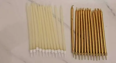 12x Small Miniature Church Cemetery Taper Dinner Candles 13cmx6mm Gold Or Cream • £4.99