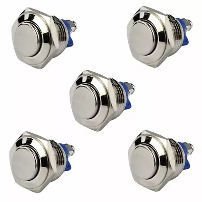 5PCS 16mm Momentary Push Button Starter Switch Boat Horn Metal Motorcycle Silver • $8.23