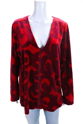 Marimekko Womens V Neck Full Zipper  Long Sleeves Blouse Red Size Extra Large • $42.99