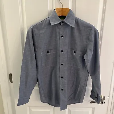 $64.77 • Buy Vintage Deadstock 1960s Sears Perma Prest Blue Chambray Work Shirt Men Small LS