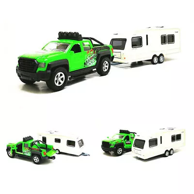 1:36 Trailer Tow Pickup Truck Model Car With Camper Van Diecast Toy New • $18.79