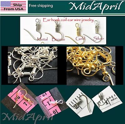 EARRING HOOK COIL EAR WIRE FOR JEWELRY Making Accessories Plated • $3.79