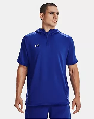 Mens Command Short Sleeve Hoodie Blue/White Lightweight Under Armour 1/4 Zip XL • $39.95