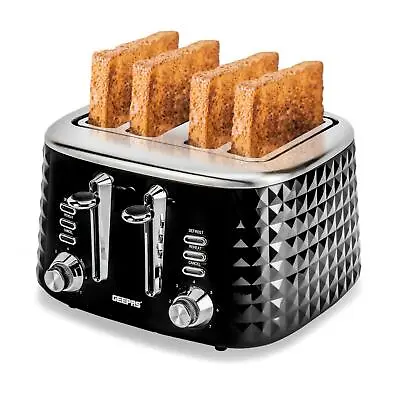 4 Slice Bread Toaster 7 Level Browning Control Defrost Reheat Cancel 1750W Black • £37.99