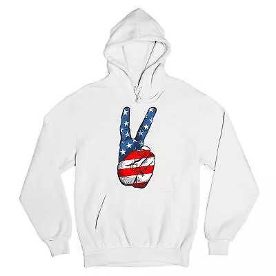 Patriotic Victory Sign Sweatshirt American Flag USA Independence Day Hoodie • $34.16