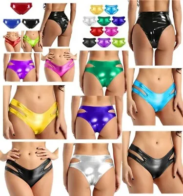 £4.38 • Buy Sexy Women Shiny Bikini Thong Hollow Out Short Wet Look Underwear Low Rise Brief