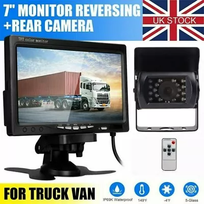 7  Car HD Monitor Screen + Rear View Reverse Backup Camera Truck Caravan Van Bus • £34.99