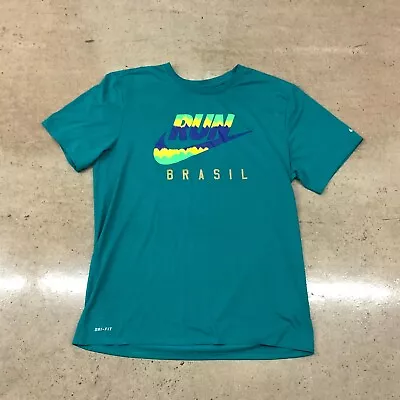 $14.29 • Buy Nike Dri Fit Mens T Shirt Green Size Large Run Brazil Short Sleeve Active Logo