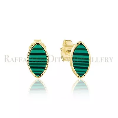 Natural Green Malachite Earrings Solid 14k Yellow Gold Mirror Gift For Mom • $126.93