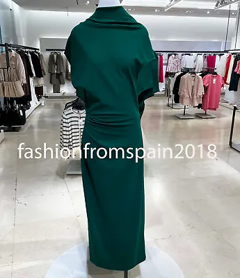 Zara New Woman Midi Zw Collection Draped Pencil Dress Green Xs-xxl  2513/750 • $129.88