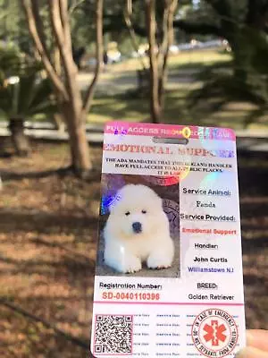$13.99 • Buy Pink EmotionalSupport/Service DogCard ID Holographic Charity ADA ESA With QRCode