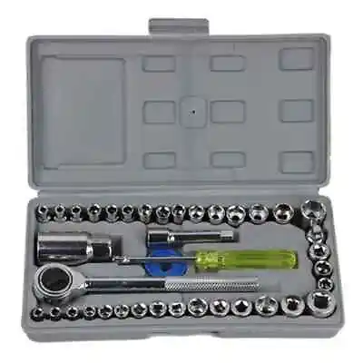 40-Piece Ratchet Wrench Socket Tool Set METRIC/SAE 1/4  & 3/8  Drive With Case • $13.87