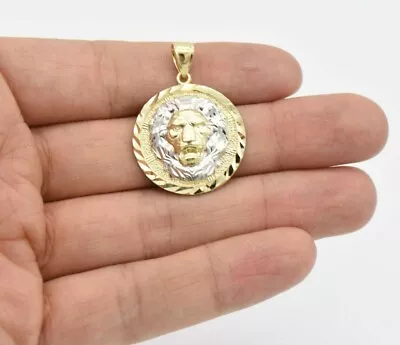 1 3/8  Diamond-Cut Lion Medallion Real 10K Yellow White Gold  • $261.24