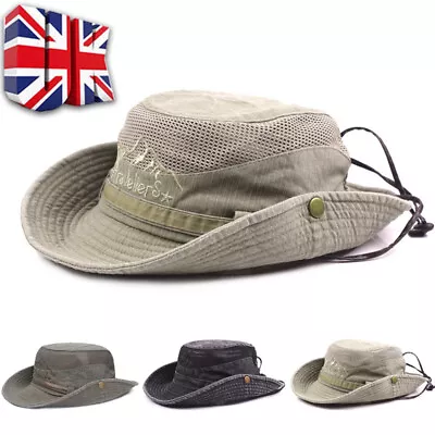 Mens Outdoor Sun Hat Bucket Safari Bush Boonie Hiking Fishing Cap Wide Brim Hat • £6.95