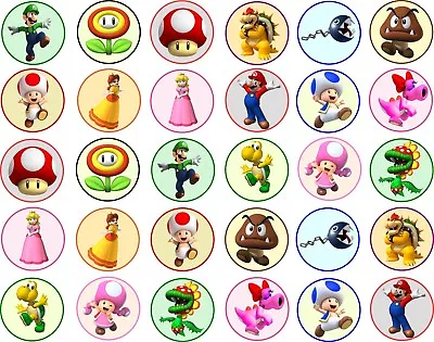 30 X Mario Edible Cup Cake Toppers In Rice PaperIcing And Pre-cut Wafer   • £2.45